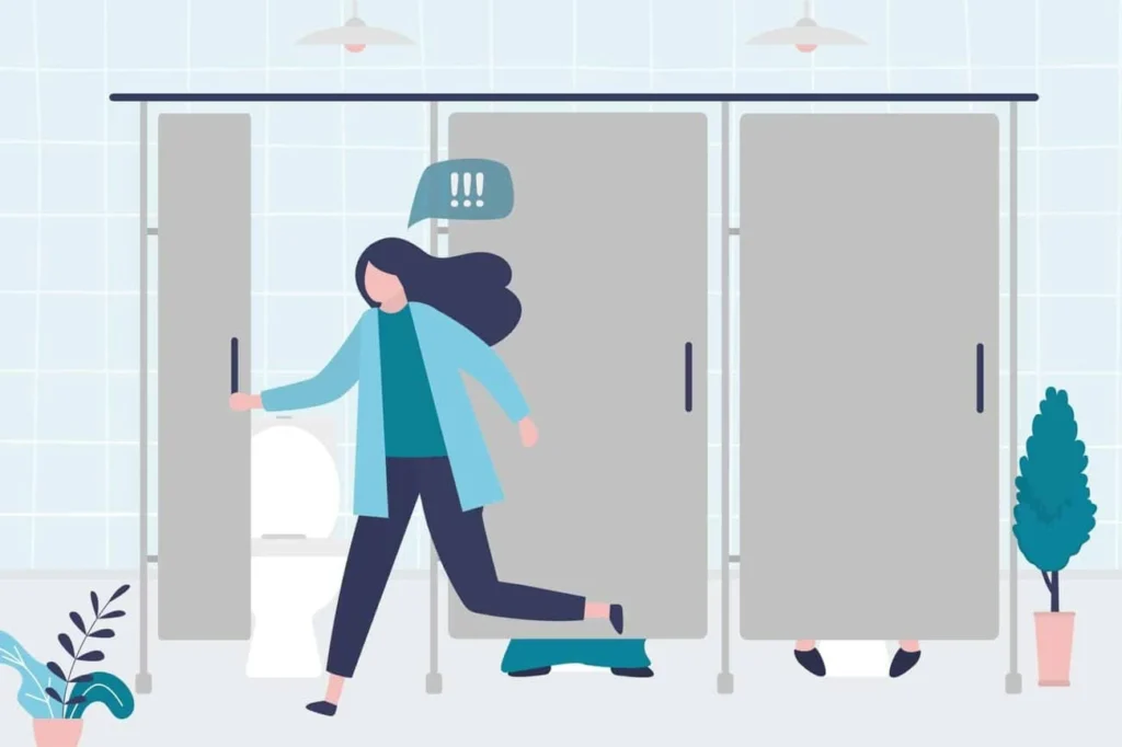 graphic of Urine incontinence Bagshot woman running to the toilet.